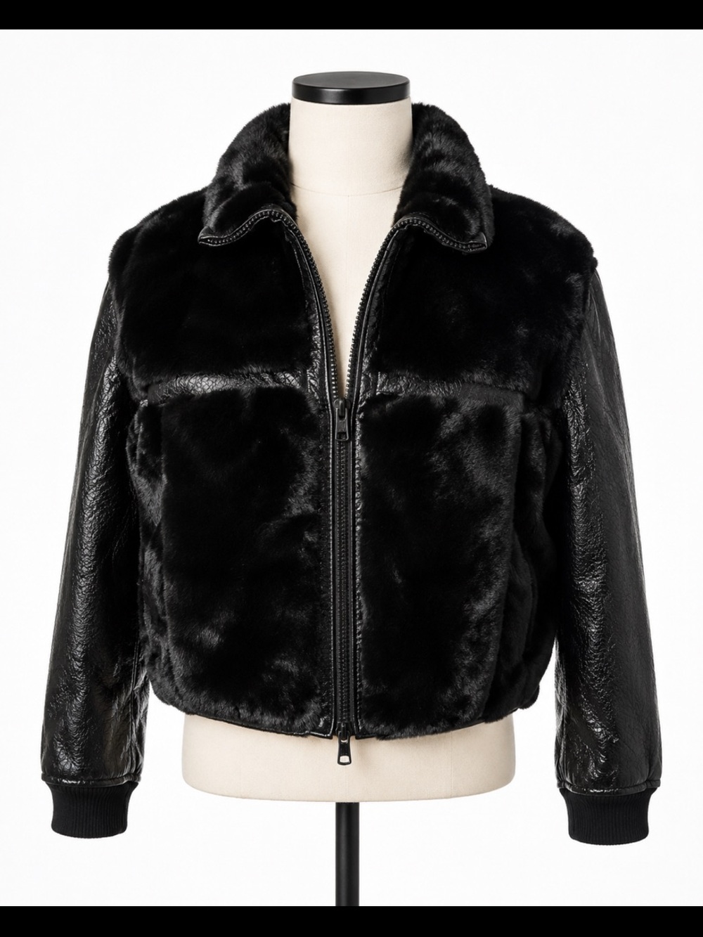 NWT Wilsons Leather Pelle Studio Faux Fur & Leather Bomber Jacket M